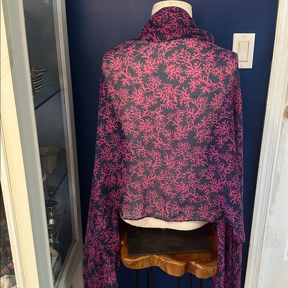 NWT Women's Top it Off Coral Pink & Navy 100% Polyester Patterned Scarf 74” - Picture 5 of 6